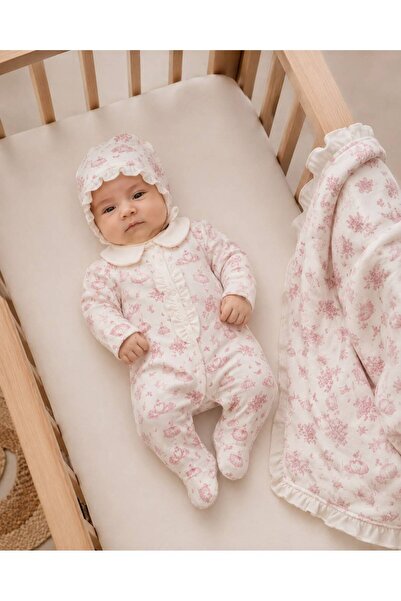 Generic Brand 0-3 Months Baby Girl Pink Ballerina Patterned Jumpsuit Hat Blan...