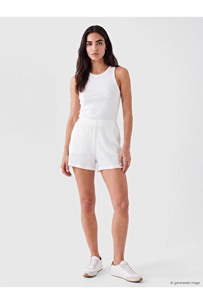 LC Waikiki White Textured Women's Shorts with Elastic Waistband