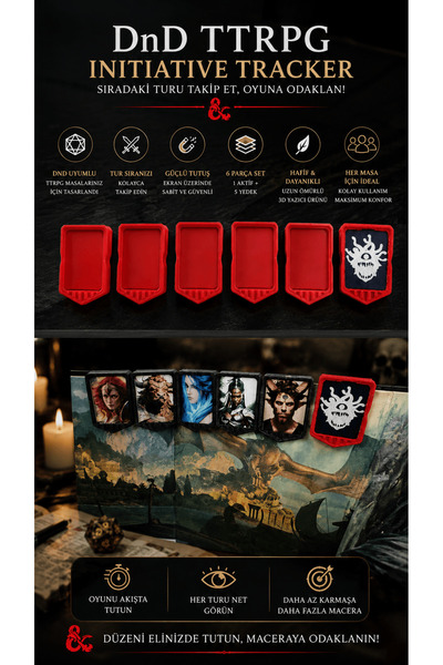 Major Hobi DnD TTRPG Initiative Tracker 6lı Set – Tur Sırası Takip Kartı ve E...