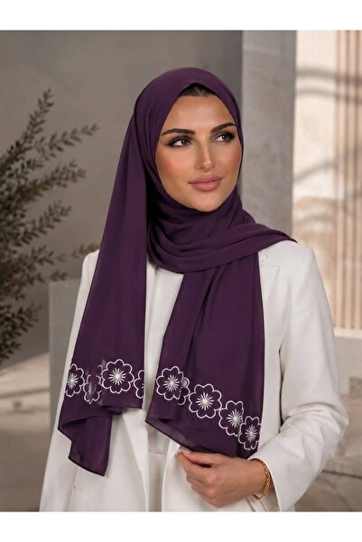 Veil Designer طرحة بوال بقماش ياباني بتطريز اسود المقاس : 60 * 190