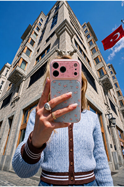 MUSSTECH IPhone 17 Pro Açık Mavi Zeminli Pembe Çiçek Desenli Silikon Telefon ...