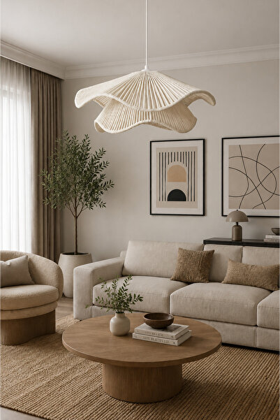 Turkish Belkıs Rattan Rattan Bambu Rafya Hasır Makrome Sarkıt Avize 40 cm çap