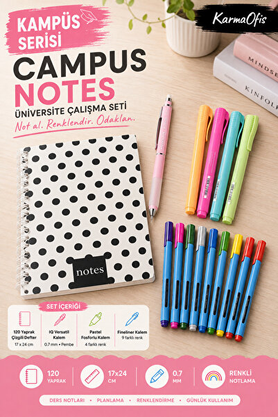 KarmaOfis Serija beležnica Campus Black Polka Dot – 120 listova s crtama, 0.7...