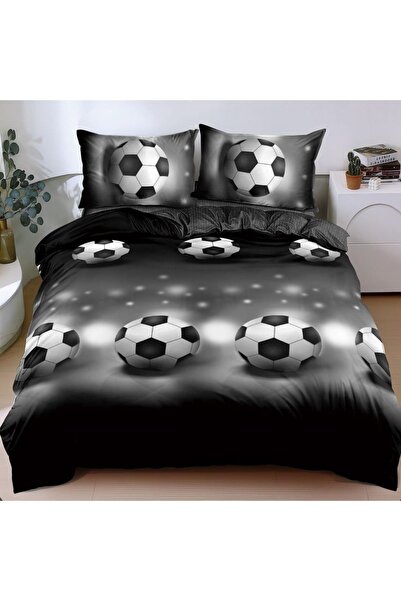 decorami Lenjerie pat dublu cu Elastic, bumbac satinat, Gri, fotbal