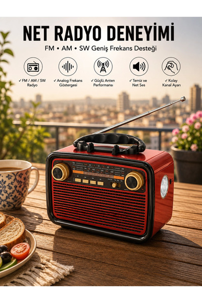 GHN Müzik Kutusu Bluetooth Bağlantılı El Fenerli Nostaljik Tasarım Radyo