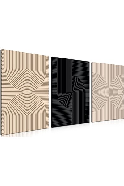 HOME MODE Boho Geometric Line Art 3 Piece Gallery Wrapped Canvas Wall Art | 3...