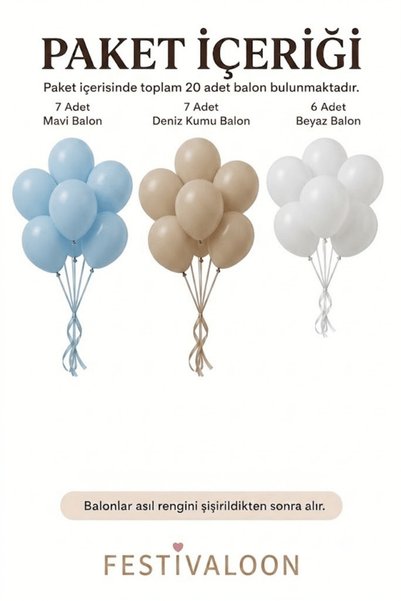 FESTİVALOON Set of 20 Blue Sea Sand White Balloons 11 Inch Birthday Party Decoration