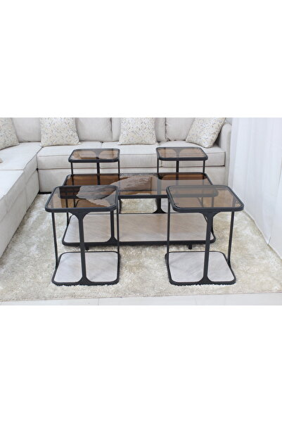GLAMOURE HOME طقم طاولات قهوة وضيافة مودرن 5 قطع – طاولة وسط مستطيلة دورين مع...