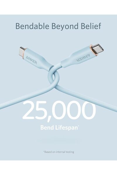 Anker كابل شحن سريع Powerline III Flow من USB-C إلى USB-C بقوة 100 واط، بطول 3 أقدام، لأجهزة MacBook Pro 2020، وiPad Pro 2020، وiPad Air، وiPad Mini 6، وPixel، وSwitch - أزرق