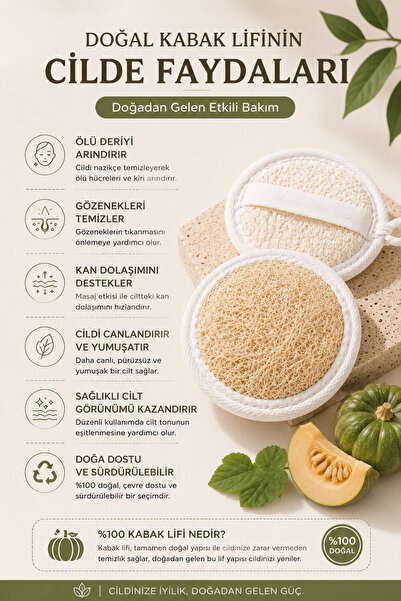 MAQYA KOZMETİK Çift Taraflı Makyaj ve Yüz Temizleme Pedi %100 Doğal Kabak Lif...