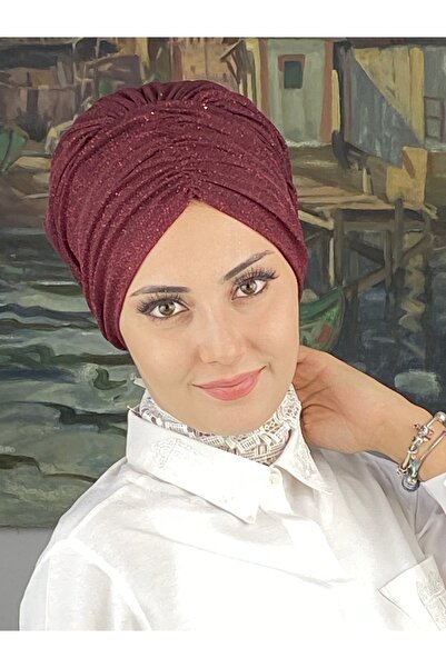 MY UKİYO STORE Tesettür Sade Model Simli Büzgülü Abiye Bone Şal