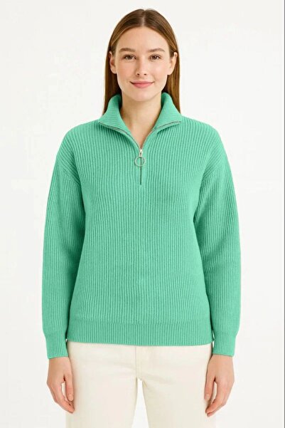 Mariposa Secret Women's Half Zipper Knitwear Sweater Brioche Knit Knit Mock N...