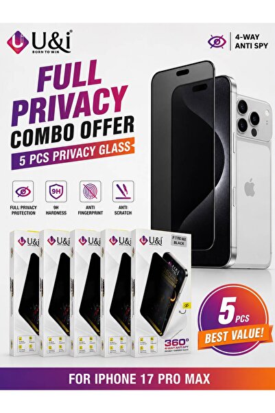 u & i U&i 5PCS Privacy Tempered Glass for iPhone 17 Pro Max | 360° 4-Way Anti...