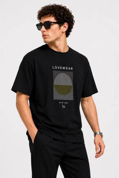 Geometrik Baskılı Oversize T-Shirt