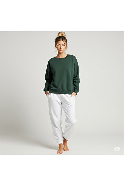 Boi Basic Plain Winter 3 Thread Thick Tracksuit Set - Crew Neck High Waist Un...