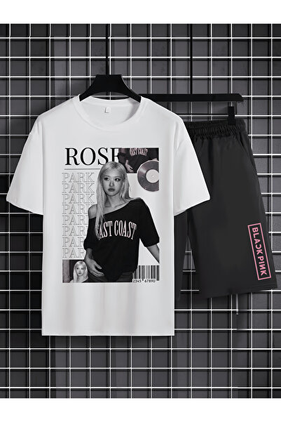 MAGORS تي شيرت قصير الأكمام من القطن المطبوع بطبعة ROSE FROM BLACKPINK K-POP ...