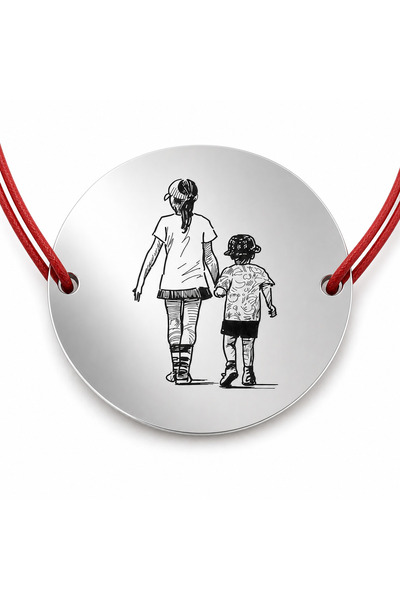 Simoshop 925 silver bracelet with coin, sister and brother walking, adjustabl...