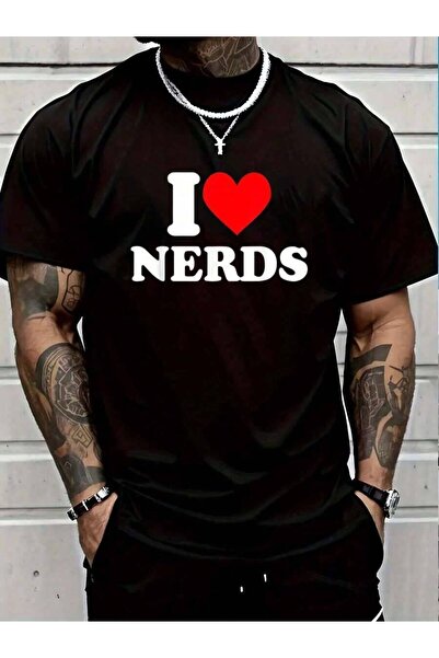 9TAY 100% Cotton Love Tshirt I Heart Nerds T Shirt Men's Black Vacation Crew ...