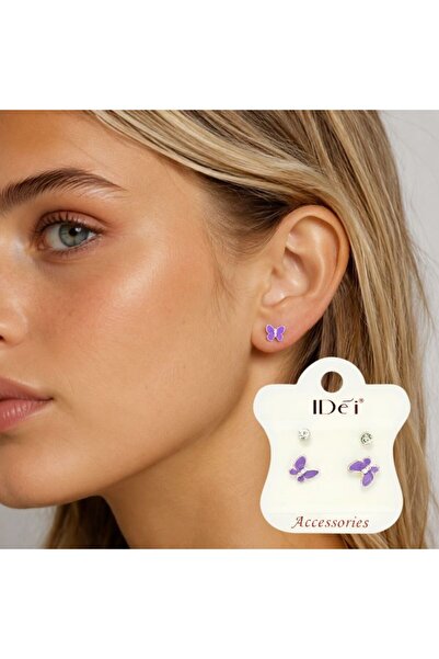 idei Women's stud earrings Top Bottom Set made of metal alloy with colored en...