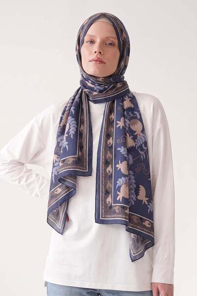 Levidor Navy Blue Pomegranate Patterned Royal Shawl