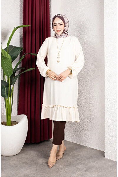 sefamerve Bürümcük Fabric Skirt Gathered Tunic 0903-05 Ecru