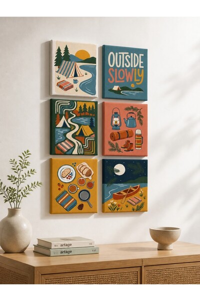 ARTAGE 6’lı Retro Modern Bohem Naif Sanat Kanvas Tablo Seti