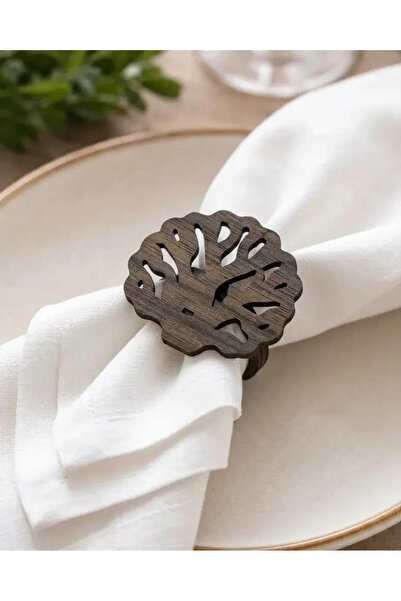 desenizmir Wooden Tree of Life Pattern 6-Piece Napkin Rings