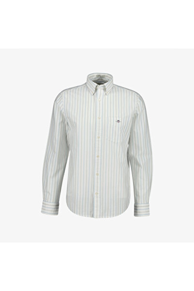 Gant Erkek Beyaz Regular Fit Çizgili Logolu Gömlek