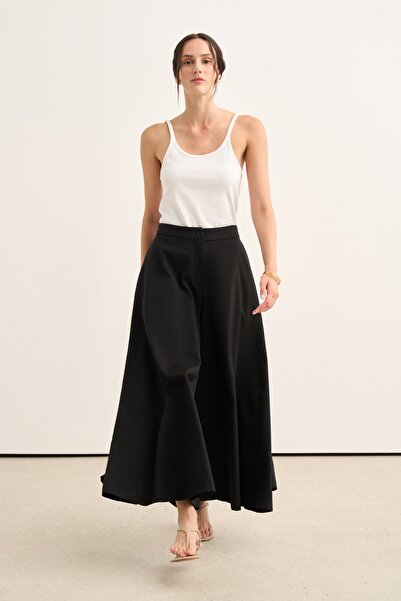 EBU Prive Women's Draped Flared Trouser Skirt Black