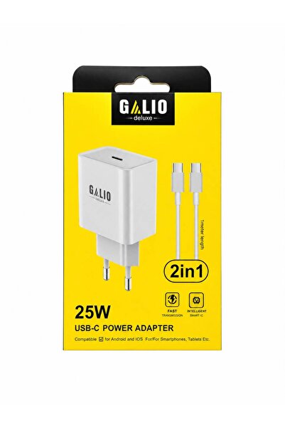 GALİO DELUXE 25W USB-C Hızlı Şarj Adaptörü + Type-C to Type-C 1 Metre Kablo 2...