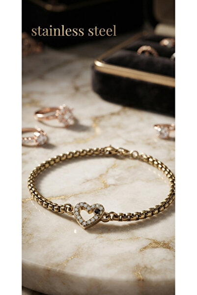 stainless steell Gold Color Albanian Chain Heart Figure Steel Bracelet