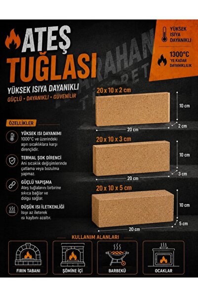 Ofigram ates tuğlası 20x10x2cm (5 adet)