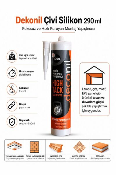 Dekonil Çivi Silikon 290ml - Kokusuz ve Hızlı Kuruyan Montaj Yapıştırıcısı (1...