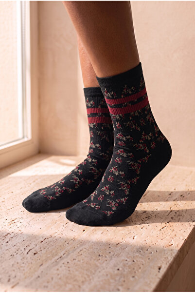 Katia&Bony Women's Floral Patterned Cotton Socks Black