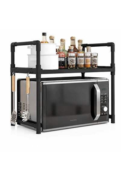 iTin Etajera cuptor microunde, organizator bucatarie plastic, negru, 49x48x32...