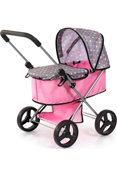 Bayer Design Doll's Pram with Tub Cover, Integrated Basket, Grey and Pink