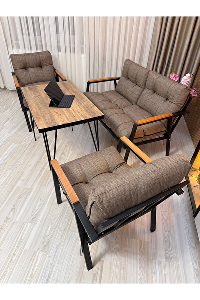 HouseART Gül Metal Bahçe Koltuk Takımı 2+1+1 Masalı Balkon Teras Cafe Oturma ...
