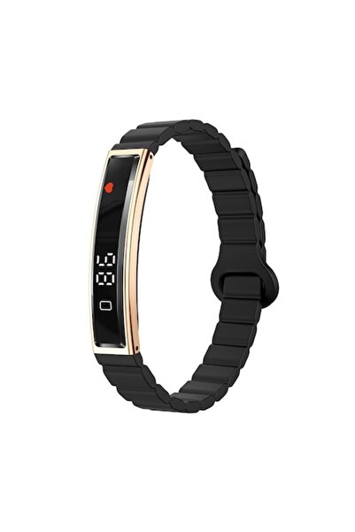 isen Brățară inteligentă B3, Negru+Auriu, Silicon, 18mAh, Monitorizare ritm c...