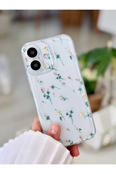 Go Aksesuar Iphone 17 Uyumlu KREM ÇİÇEK Baskı Tasarımlı Koruyucu Esnek Siliko...