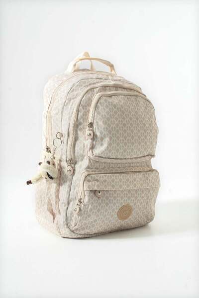 571 Collections Çanta Ultra Hafif Çok Cepli Su Geçirmez Sırt Çantası Unisex Desenli Krem (Model: 571-2H)