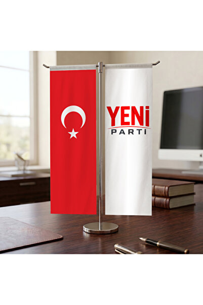 puntodizayn Yeni Parti ve Türkiye Cumhuriyeti Kırlangıç Masa Bayrağı Seti T Tipi
