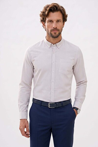 Tudors Men's Slim Fit 100% Cotton Buttoned Collar Striped Long Sleeve Pockete...