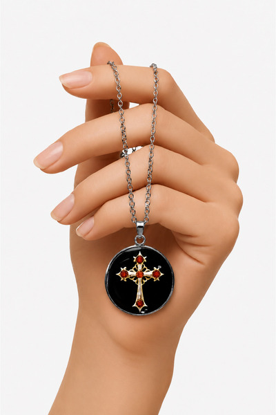 Oxolux, Lavinia Colier Holy Cross cu strasuri, in cutie cadou, design contras...