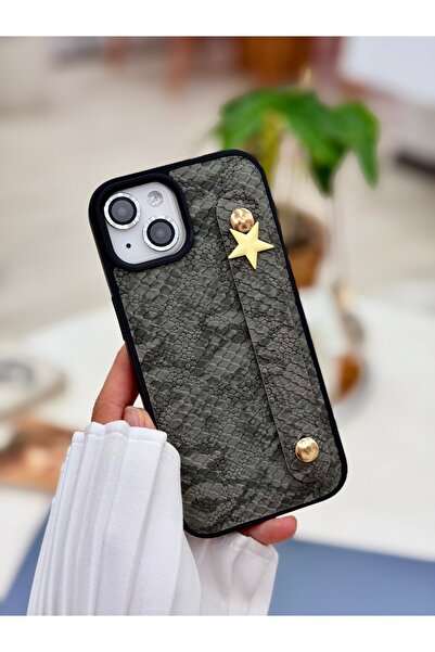 Go Aksesuar Iphone 15 - 14 - 13 Uyumlu Tutacaklı Yıldız Tasarımlı Deri Görünümlü Esnek Silikon Kılıf