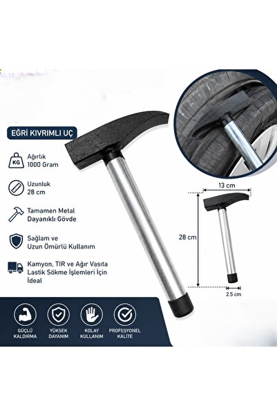 Tufan Metal Saplı Eğimli Kıvrımlı Metal 1000 Gram Kamyoncu Çekici Çekiç 1 Kg