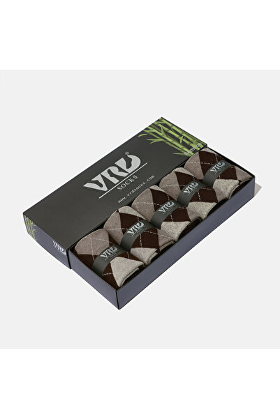 VARDAR SOCKS Dikişsiz Bambu Çorap Baklava Desenli Kahve Renk Erkek Çorap Kutu...