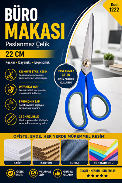 ANI OFİS KIRTASİYE A K Office Scissors 22 cm Stainless Steel Multi-Purpose Cu...