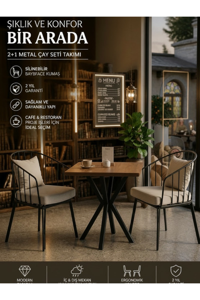 Buketim Mobilya 2+1 Zebra Masa takımı Mutfak Cafe Restoran Proje Masa Sandalyesi