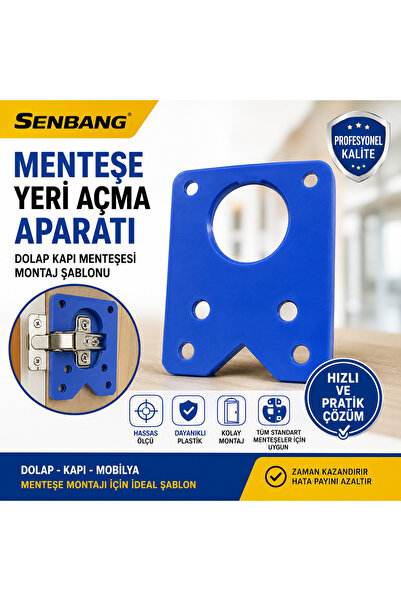 SENBANG Menteşe Yeri Açma Aparatı Dolap Kapak Menteşe Montaj Şablonu Delik Aç...