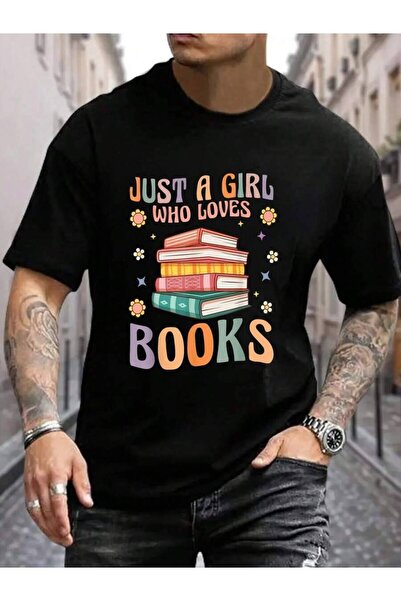 9TAY تي شيرت رجالي أسود قطني 100% بتصميم ريترو جروفي بطبعة 'Just A Girl Who L...